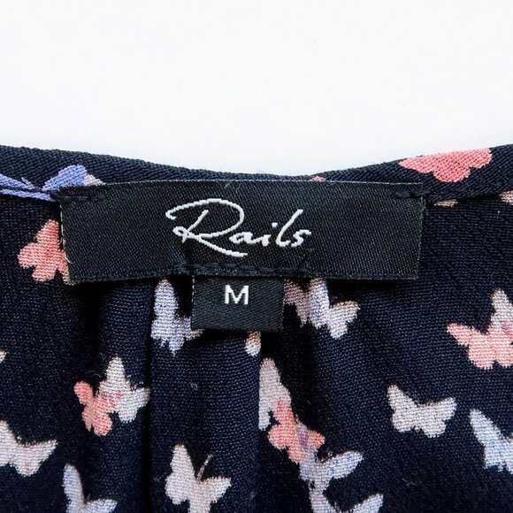 Rails Black Butterfly Print V-neck Button Front Waist Tie Peplum Blouse Top M - Picture 11 of 14